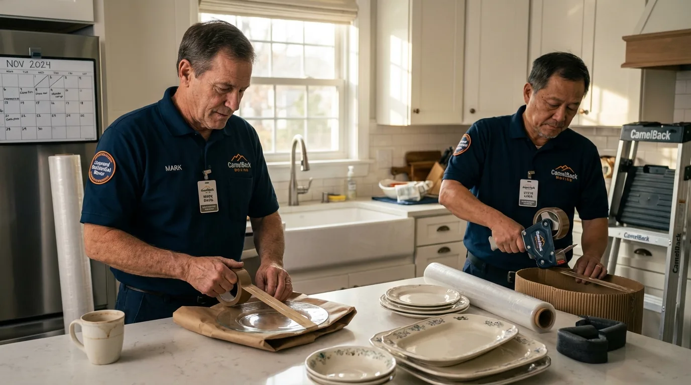 Professional crew packing kitchen dishware in Schriever, LA